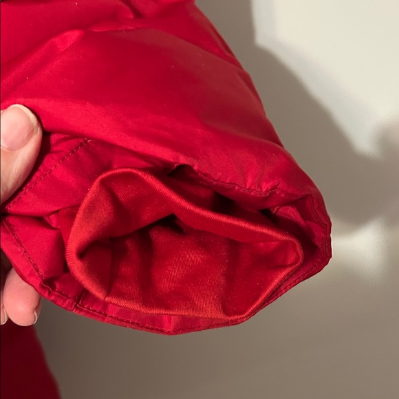 Lands' End Women's red hooded  mid length downcoat. Lrg 14-16. Warm to -25. - Picture 9 of 14